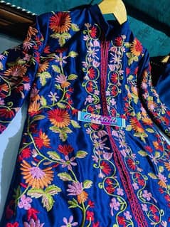 3 Pcs woman's stitched katan silk embroidered Gown suit