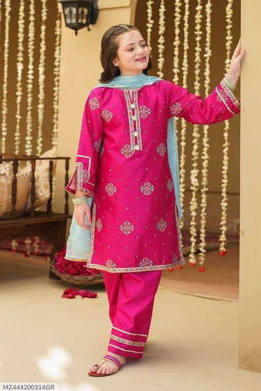 3 pcs girls Lawn Embroidered Unstitched Suit 2