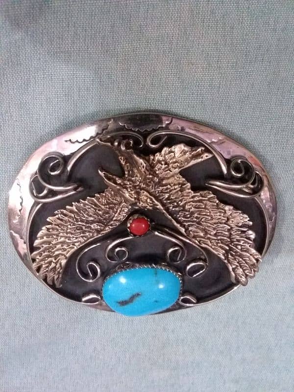 belt buckle German silver Hand crafted original stone feroza 0