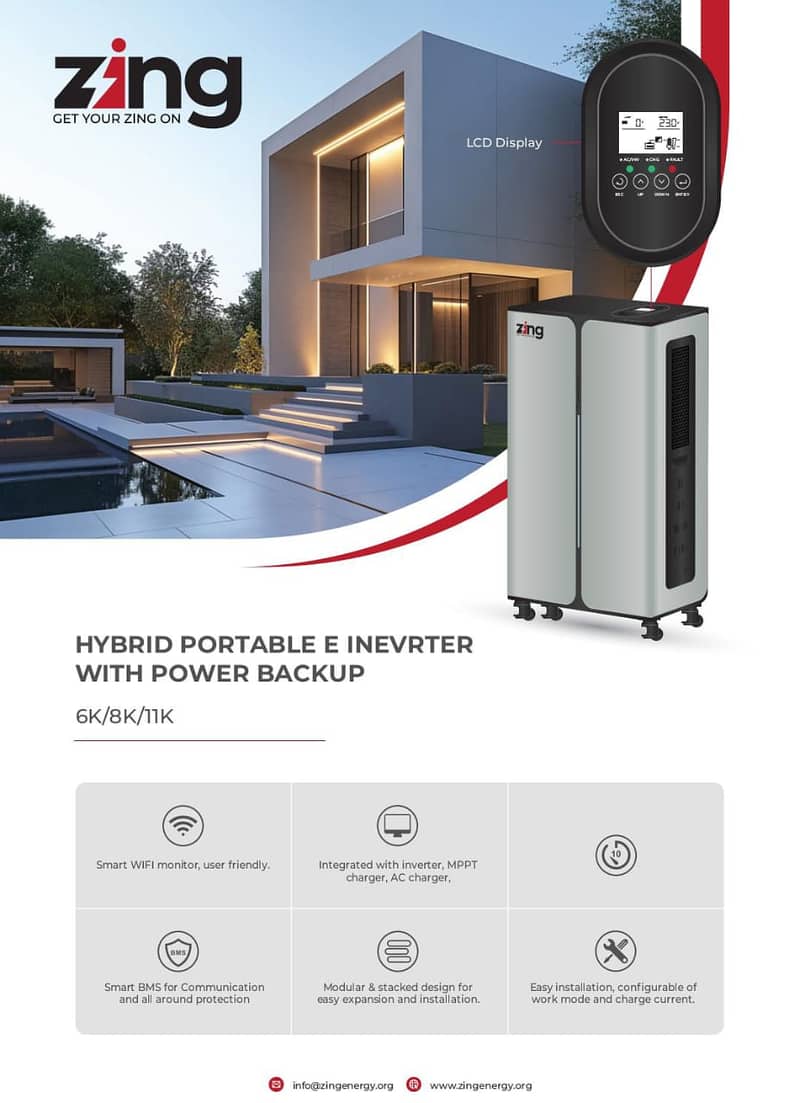 ZING HYBRID PORTABLE ESOLAR INVERTER WITH POWER BACKUP(LITHIUM BATTERY 2