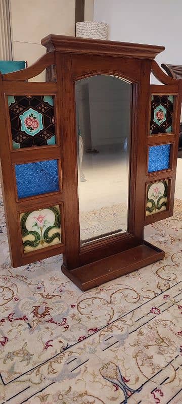 Antique Burma Teak Wood Wall Hanging with Mirror 0