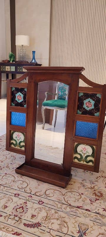 Antique Burma Teak Wood Wall Hanging with Mirror 1