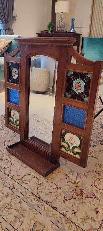 Antique Burma Teak Wood Wall Hanging with Mirror 2
