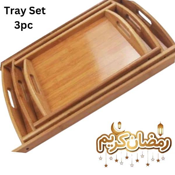 3pc Wooden Tray Set 0