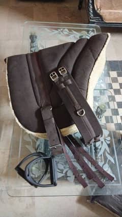 horse bareback saddle with girth and stirrups