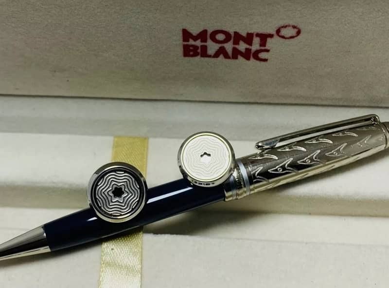 MontBlanc Meisterstuck Blue Pen with Silver Color Cufflink 0