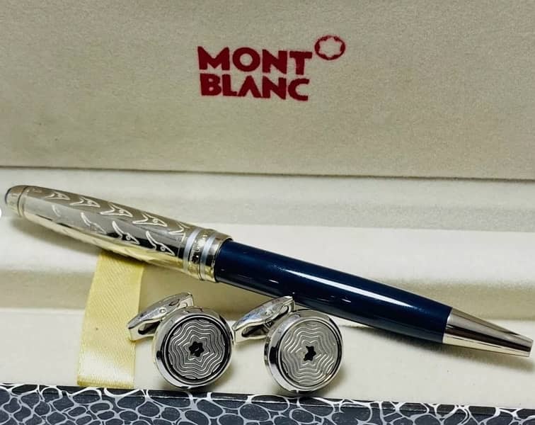 MontBlanc Meisterstuck Blue Pen with Silver Color Cufflink 1