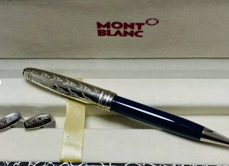 MontBlanc Meisterstuck Blue Pen with Silver Color Cufflink 3