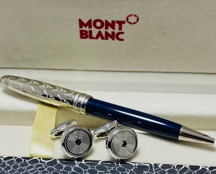 MontBlanc Meisterstuck Blue Pen with Silver Color Cufflink 6