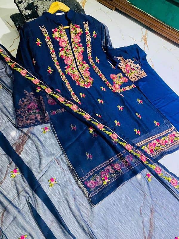 3 Pcs Women's Stitched Chiffon Embroidered Suit 3