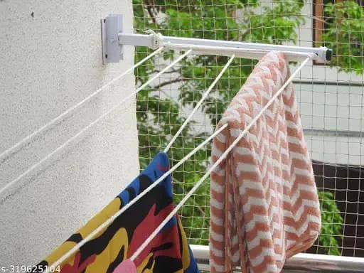 Iron Clothes Drying Stand With 60 Meters Rope – Durable / Wall Mounte 1