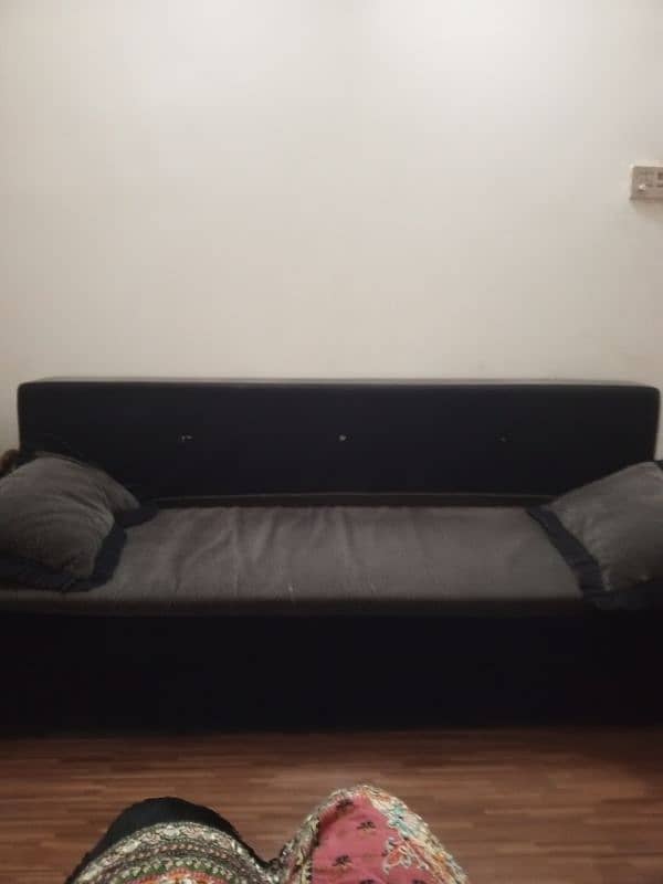 sofa cum bed in very good condition brown and black velvet material 1