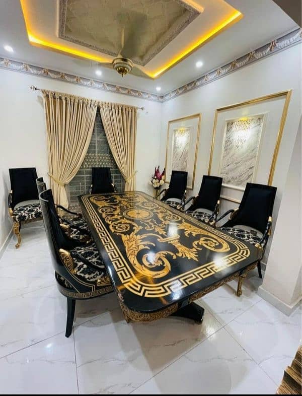 Dining Set 8 Chairs table Versace Black 0