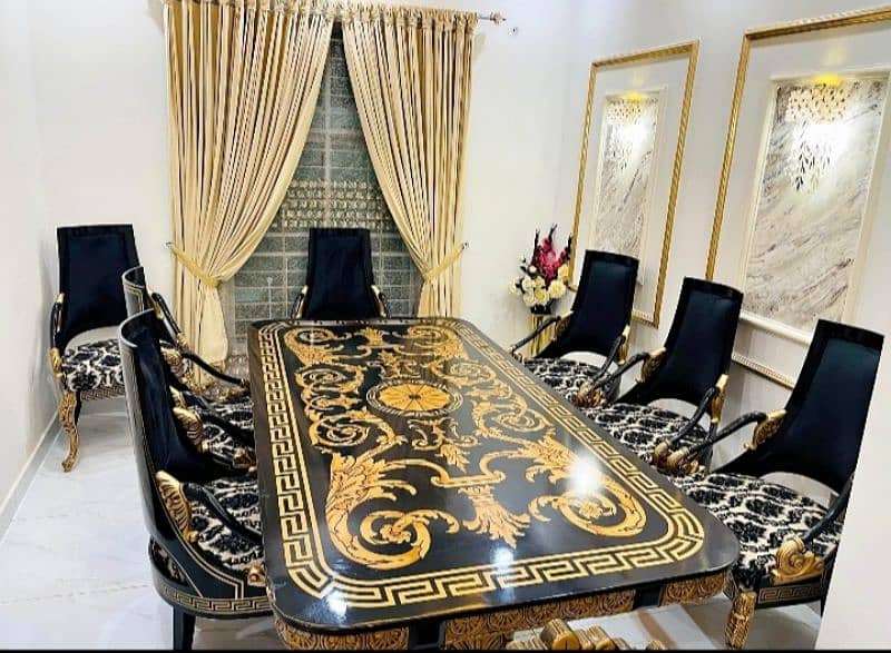 Dining Set 8 Chairs table Versace Black 3