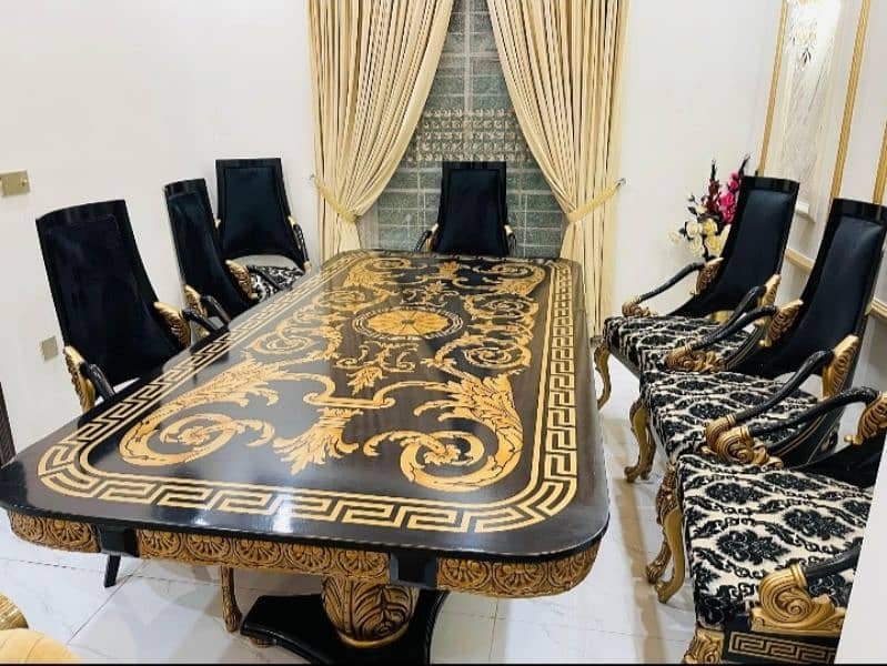 Dining Set 8 Chairs table Versace Black 4