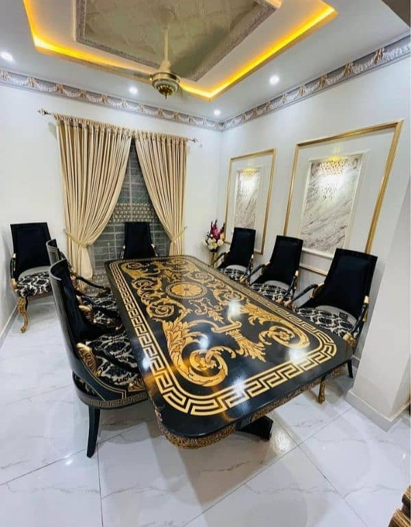 Dining Set 8 Chairs table Versace Black 5