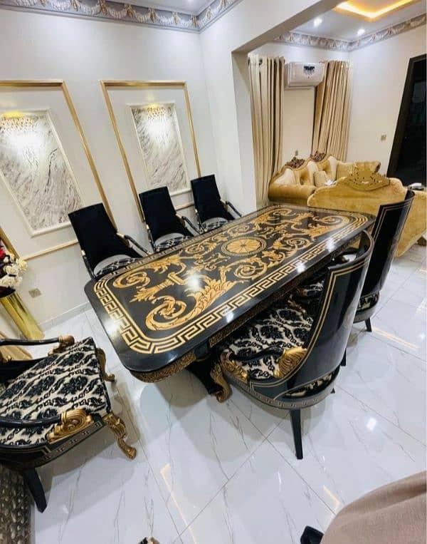 Dining Set 8 Chairs table Versace Black 7