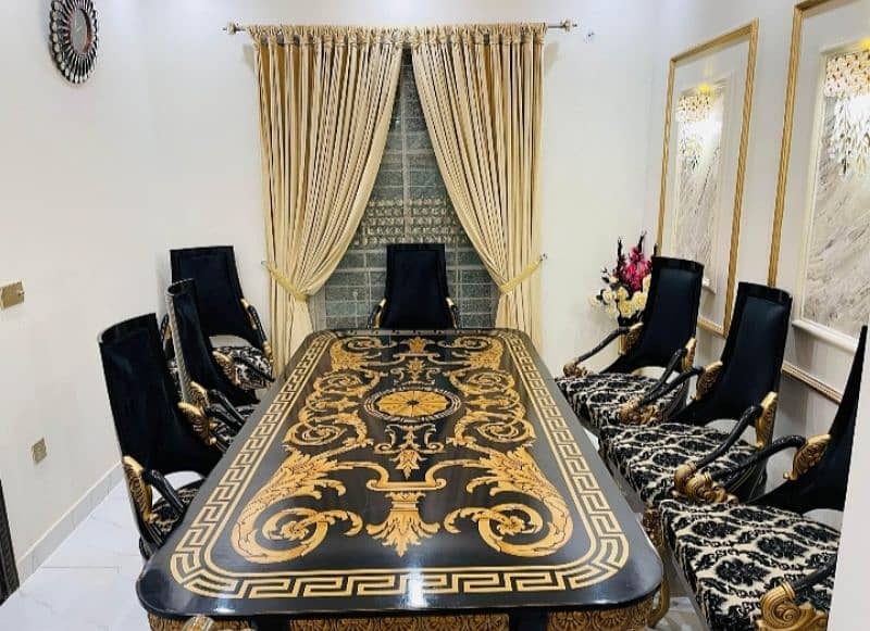 Dining Set 8 Chairs table Versace Black 8