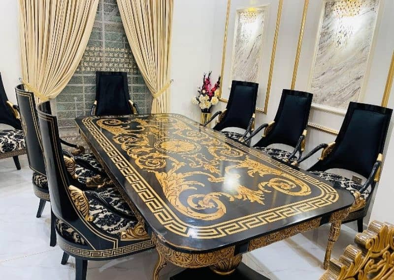 Dining Set 8 Chairs table Versace Black 9