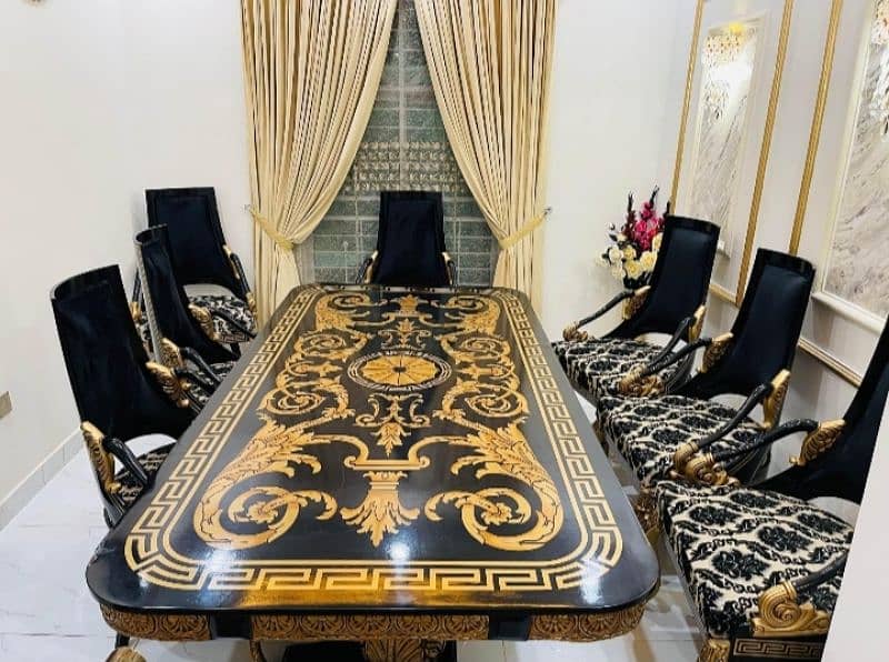 Dining Set 8 Chairs table Versace Black 10