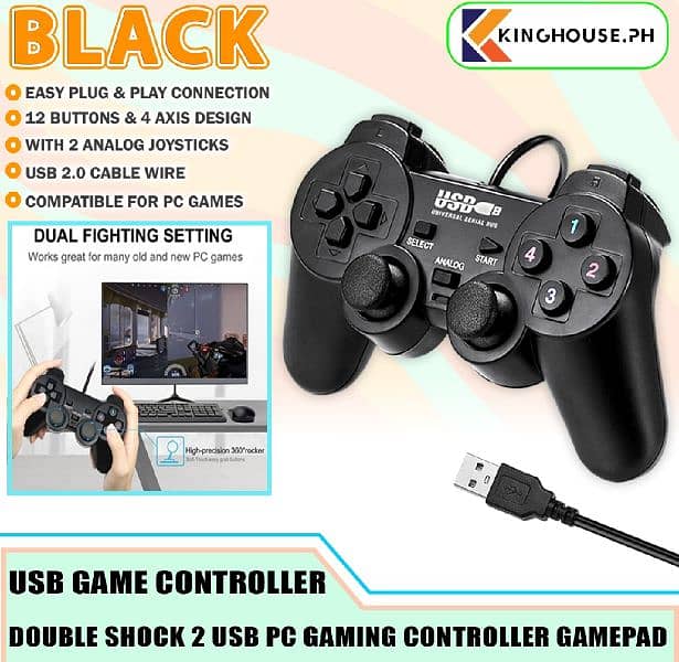 (Premium-Qualityl Joypad Wired USB 2.0Joy Stick Black Gamepad Joystick 4