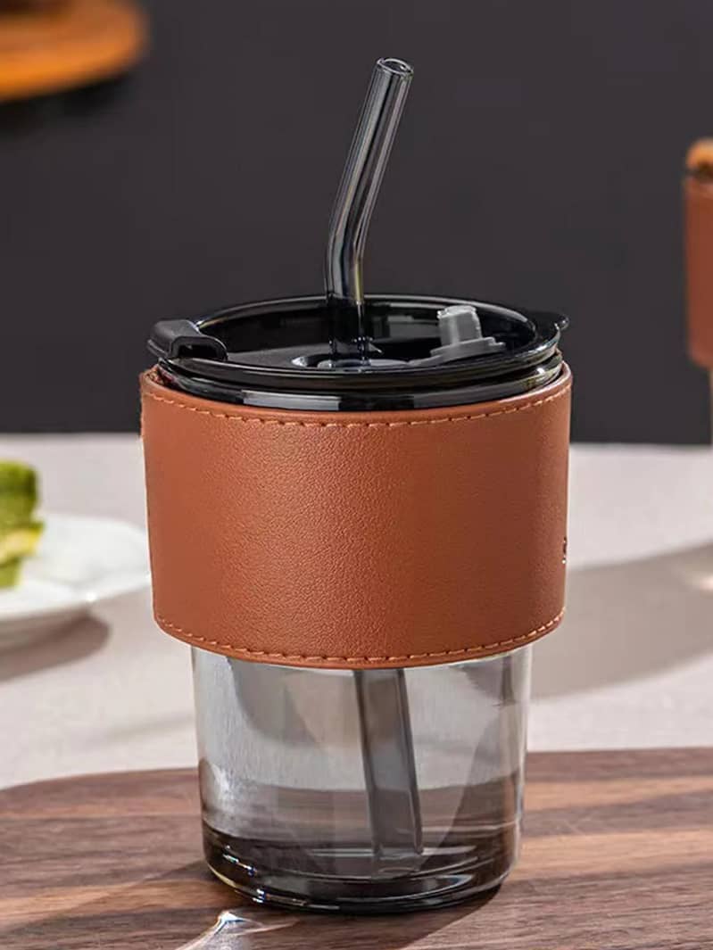 2025 Eco-Friendly 450ml Glass Travel Coffee Mug with Bamboo Lid 1