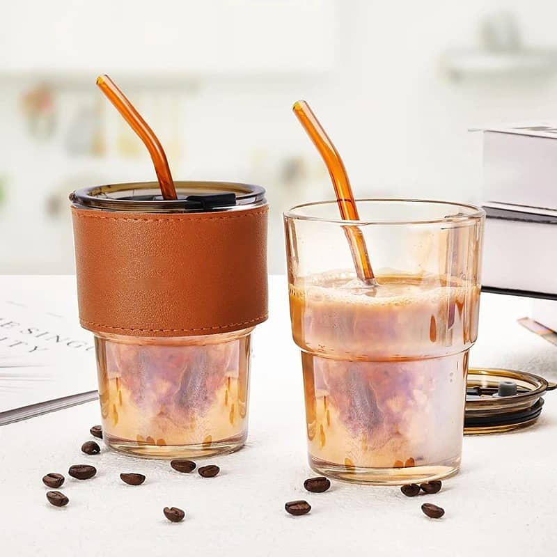 2025 Eco-Friendly 450ml Glass Travel Coffee Mug with Bamboo Lid 5