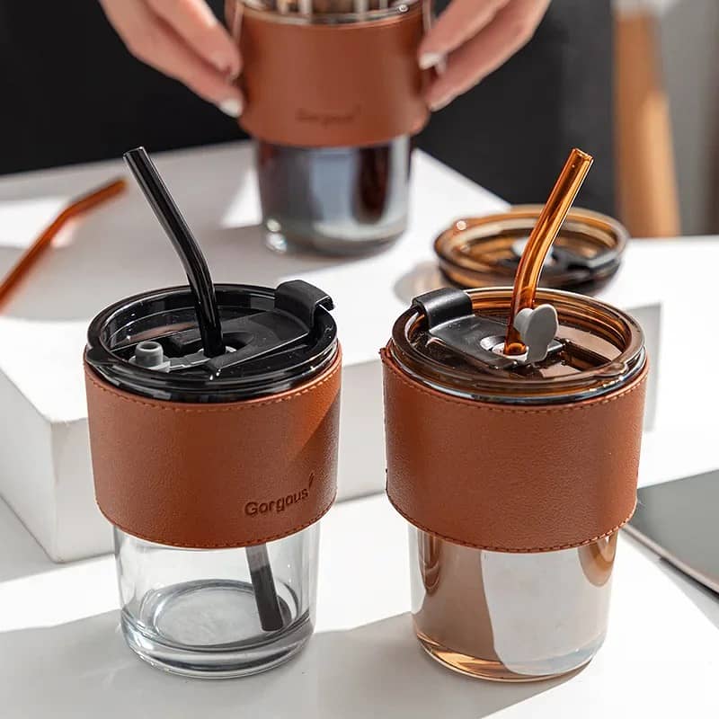 2025 Eco-Friendly 450ml Glass Travel Coffee Mug with Bamboo Lid 6