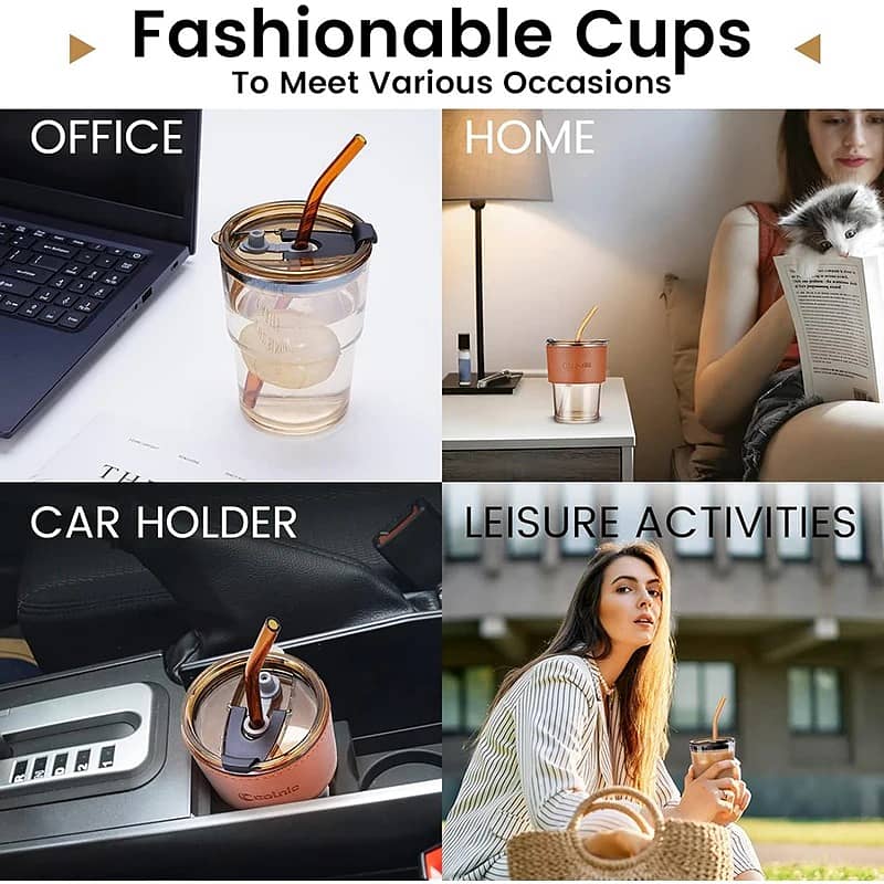 2025 Eco-Friendly 450ml Glass Travel Coffee Mug with Bamboo Lid 7