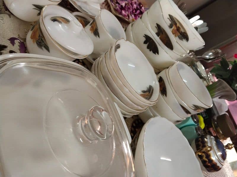 White Glass Marble Dinner set, Service for 6, unused 13