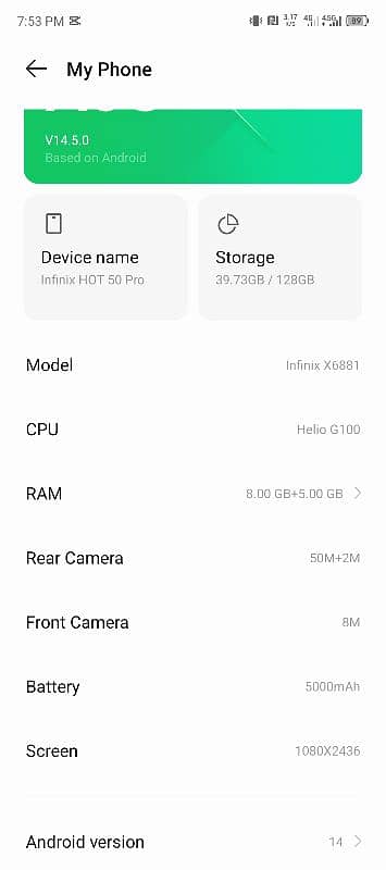 Infinix hot 50pro 0