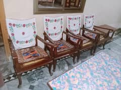 Wood chairs 4 pcs, Showcase, tea table 2 pcs