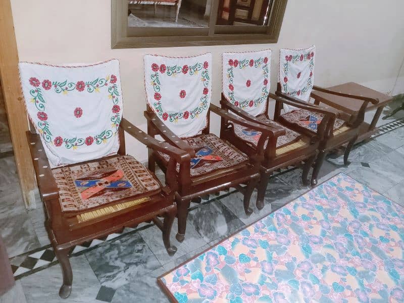 Wood chairs 4 pcs, Showcase, tea table 2 pcs 0