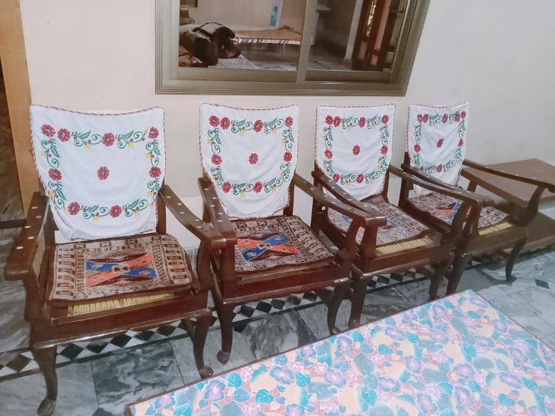 Wood chairs 4 pcs, Showcase, tea table 2 pcs 2