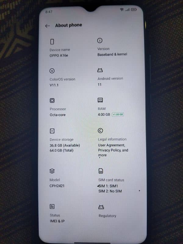 OPPO A16e Sale /Gb:4.64 4