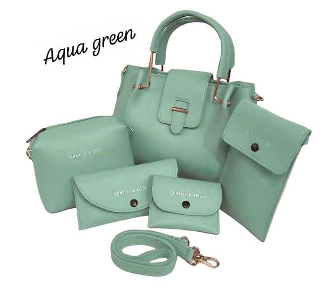 Leather plain handbag set 1