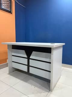 Office Work Desk for Sale – Elegant White Design with Storage