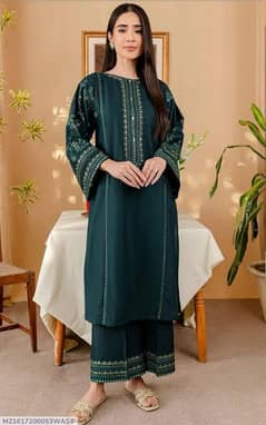 2 PCs Women's Unstitched embroidered suit