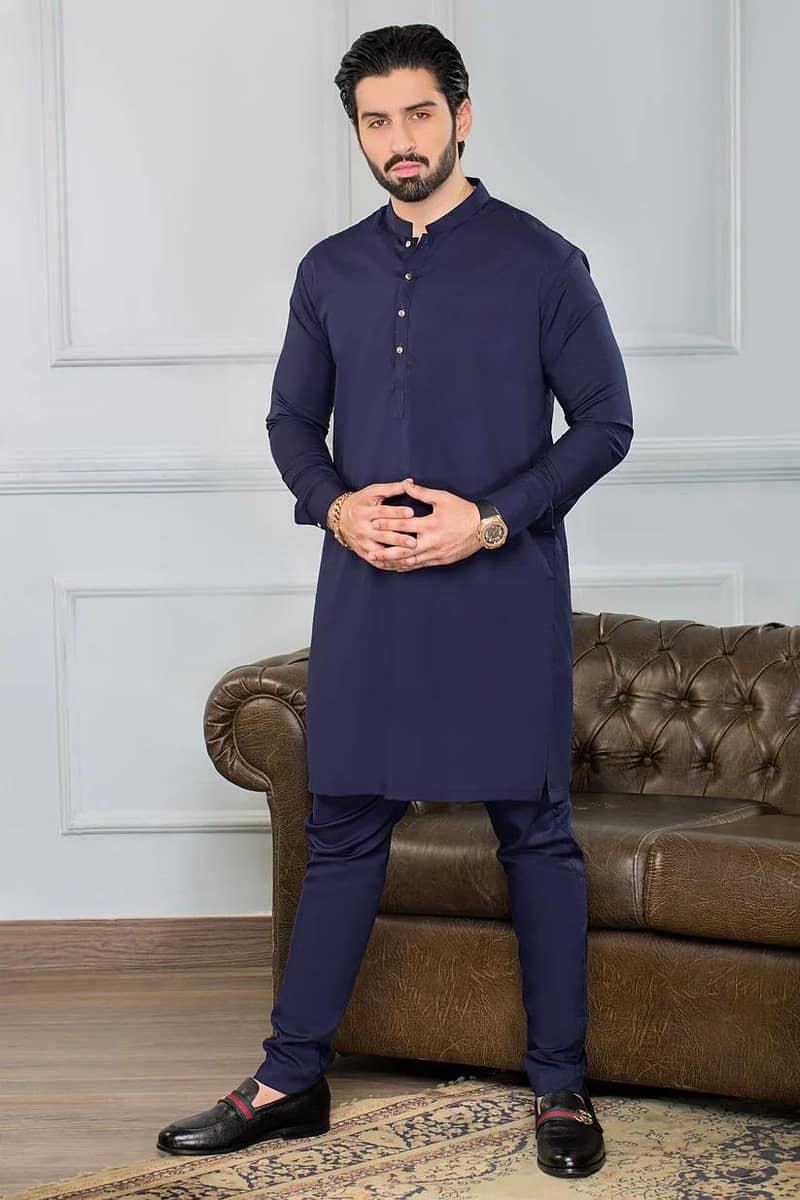 *Product Name*: Men's Wash And Wear Kurta Pajama Set - 2 Pcs in Blue 0