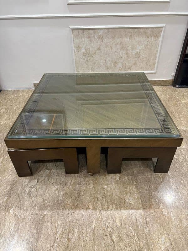 Versace Design Antique Coffee Table with 4 Retractable stool and glass 0