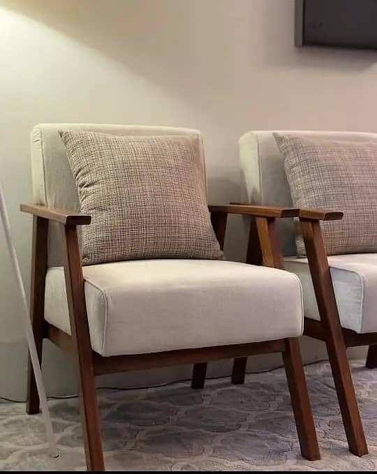 designer sheesham wood chairs with towel fabric 2