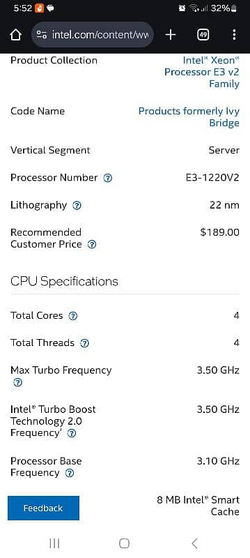 Intel Xeon E3 1220 V2 2