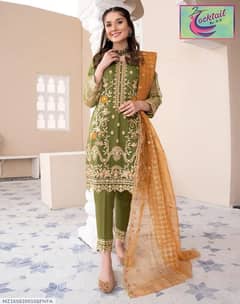 3Pc women's stitched embroidered suit