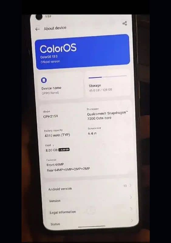 Oppo reno 5 official PTA 8+8/128 7