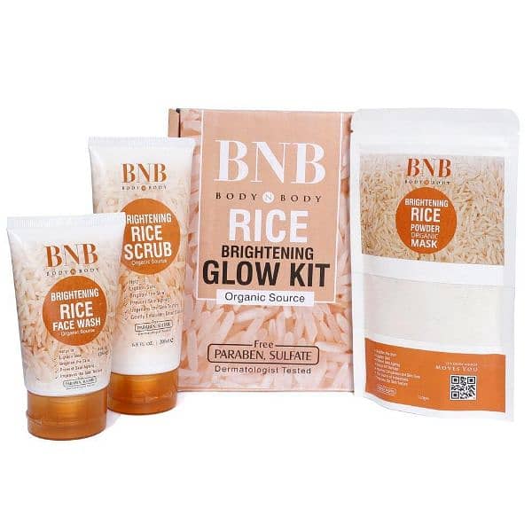 3 in 1 Skincare Bundle: Rice Face Wash, Scrub & Mask - 3 Pcs 1