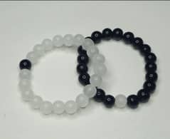 Beautiful Black glass and White Transparent Beads Bracelet For Couples