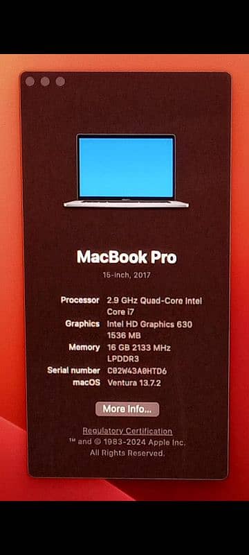 MacBook Pro 2017 Core i7 16GB 512GB 2GB / 4GB Graphics Display A1707 1