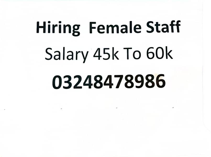 STAFF REQUIRED FROM LAHORE AREA ONLY 0324 8478986 0