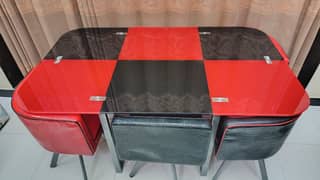 6-Seater Dining Table with Revolving Chairs and Glass Top for Sale