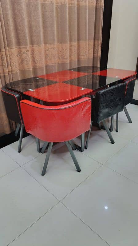 6-Seater Dining Table with Revolving Chairs and Glass Top for Sale 3